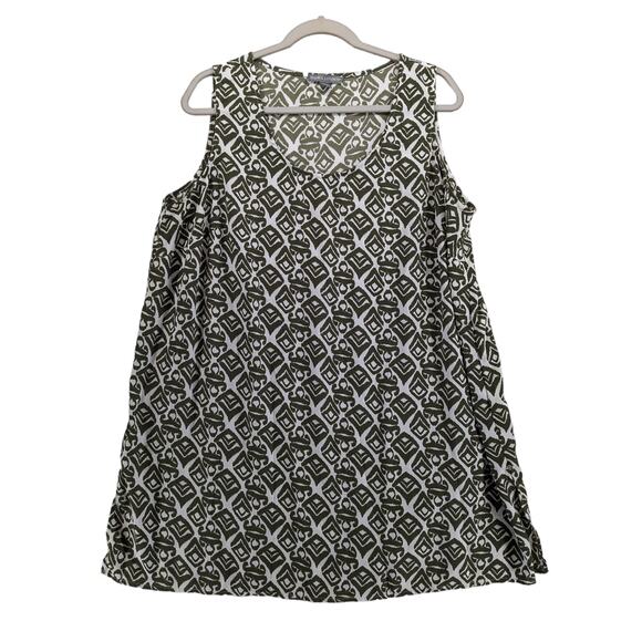 Jessica London Long Tunic 18W Green White Geometric Print‎ Relaxed Full Coverage - Picture 1 of 9